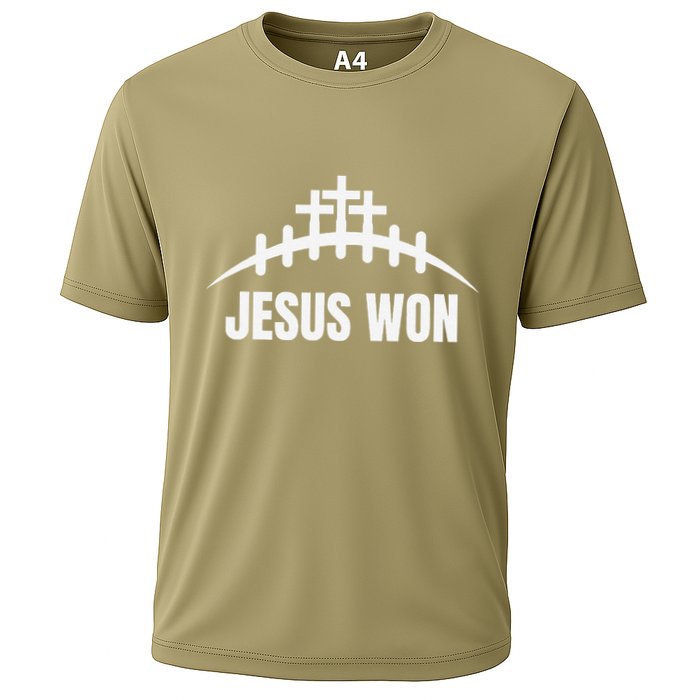 Jesus Won Football Crosses Salvation Testimony Christian Cooling Performance Crew T-Shirt