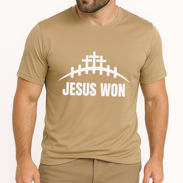 Jesus Won Football Crosses Salvation Testimony Christian Cooling Performance Crew T-Shirt