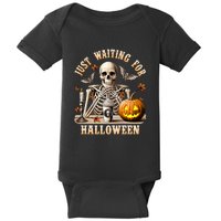 Just Waiting For Halloween Skeleton Coffee Spooky Season Baby Bodysuit