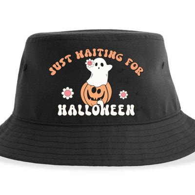 Just Waiting For Halloween Pumpkkin Cute Ghost Gift Sustainable Bucket Hat