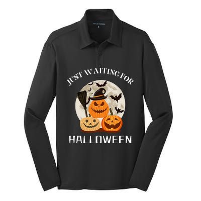 Just Waiting For Halloween Pumpkins Silk Touch Performance Long Sleeve Polo