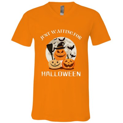 Just Waiting For Halloween Pumpkins V-Neck T-Shirt