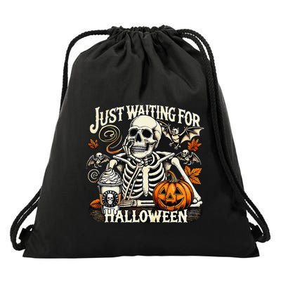 Just Waiting For Halloween Skeleton Summerween Drawstring Bag
