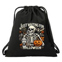 Just Waiting For Halloween Skeleton Summerween Drawstring Bag