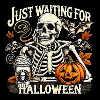 Just Waiting For Halloween Skeleton Summerween Drawstring Bag