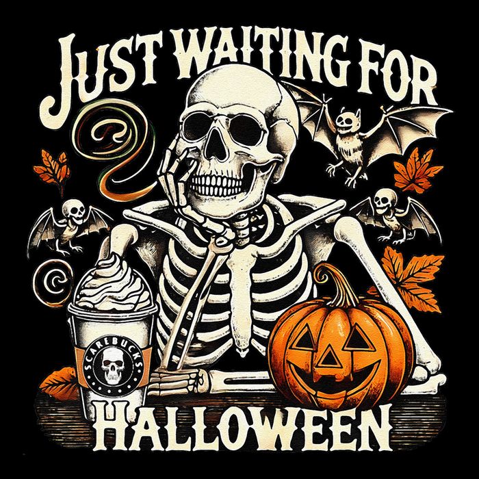 Just Waiting For Halloween Skeleton Summerween Drawstring Bag