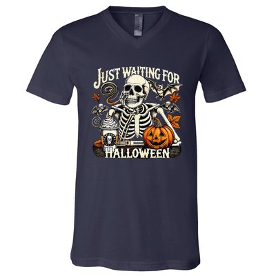 Just Waiting For Halloween Skeleton Summerween V-Neck T-Shirt