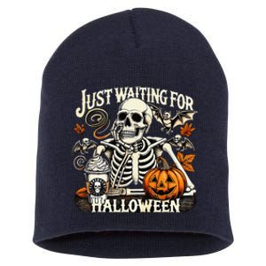 Just Waiting For Halloween Skeleton Summerween Short Acrylic Beanie