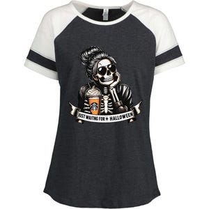 Just Waiting For Halloween Spooky Season Skeleton Coffee Enza Ladies Jersey Colorblock Tee