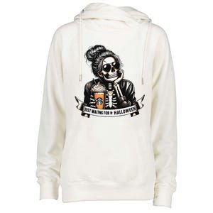 Just Waiting For Halloween Spooky Season Skeleton Coffee Womens Funnel Neck Pullover Hood