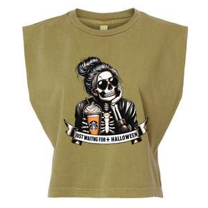 Just Waiting For Halloween Spooky Season Skeleton Coffee Garment-Dyed Women's Muscle Tee