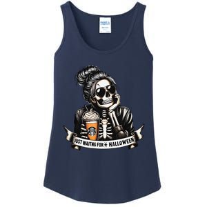 Just Waiting For Halloween Spooky Season Skeleton Coffee Ladies Essential Tank