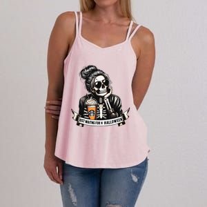 Just Waiting For Halloween Spooky Season Skeleton Coffee Women's Strappy Tank