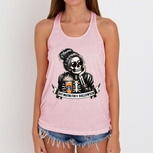 Just Waiting For Halloween Spooky Season Skeleton Coffee Women's Knotted Racerback Tank