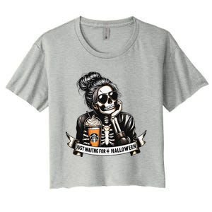 Just Waiting For Halloween Spooky Season Skeleton Coffee Women's Crop Top Tee