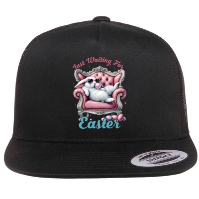 Just Waiting For Easter Funny Easter Bunny Flat Bill Trucker Hat