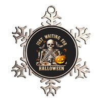 Just Waiting For Halloween Skeleton Coffee Spooky Season Metallic Star Ornament