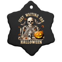 Just Waiting For Halloween Skeleton Coffee Spooky Season Ceramic Star Ornament