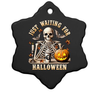 Just Waiting For Halloween Skeleton Coffee Spooky Season Ceramic Star Ornament