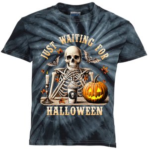 Just Waiting For Halloween Skeleton Coffee Spooky Season Kids Tie-Dye T-Shirt