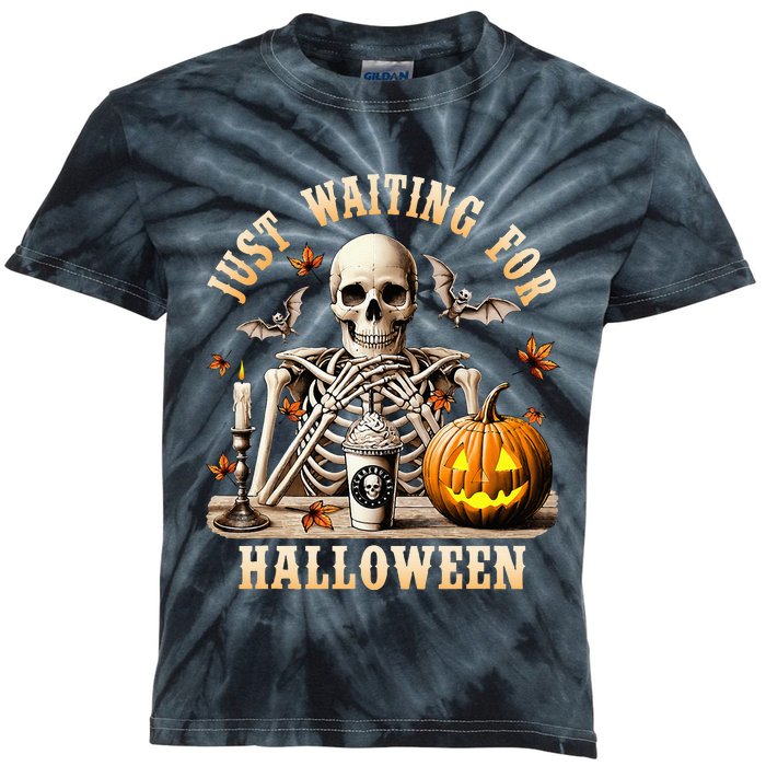 Just Waiting For Halloween Skeleton Coffee Spooky Season Kids Tie-Dye T-Shirt