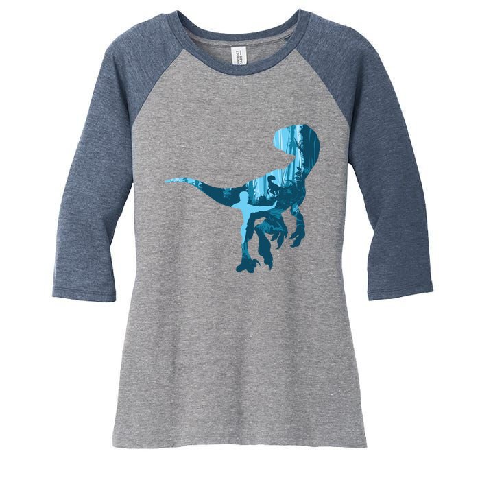 Jurassic World Fallen Kingdom: Blue Dinosaur Tee Women's Tri-Blend 3/4-Sleeve Raglan Shirt