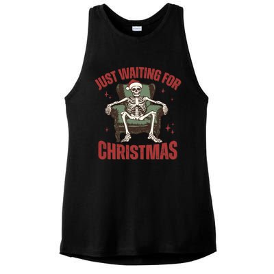 Just Waiting For Christmas Skeleton Holiday Season Xmas Holiday Santa Hat Ladies PosiCharge Tri-Blend Wicking Tank