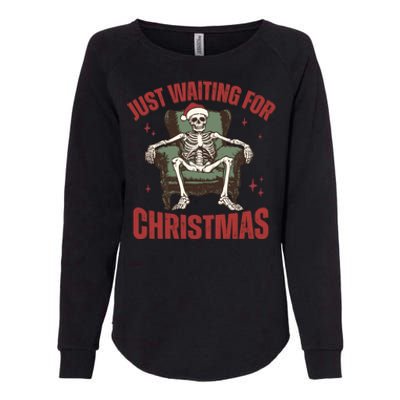 Just Waiting For Christmas Skeleton Holiday Season Xmas Holiday Santa Hat Womens California Wash Sweatshirt