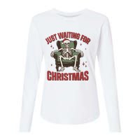 Just Waiting For Christmas Skeleton Holiday Season Xmas Holiday Santa Hat Womens Cotton Relaxed Long Sleeve T-Shirt