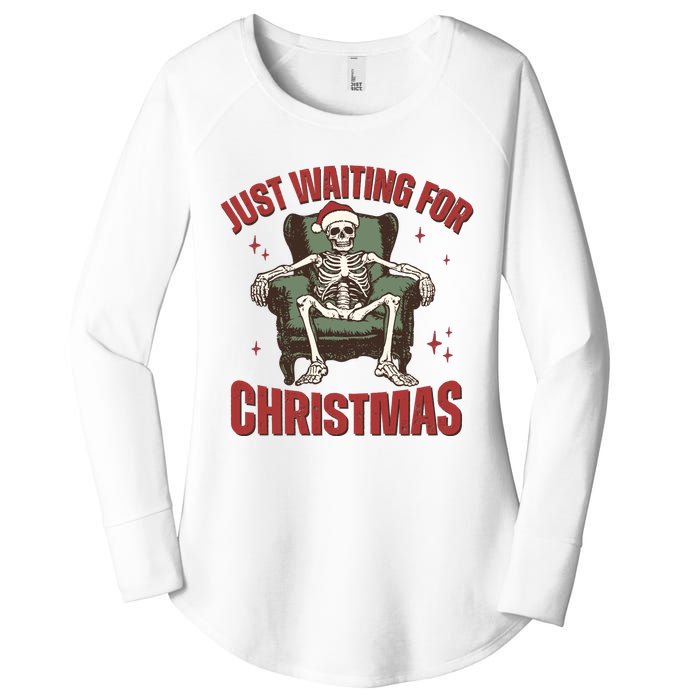 Just Waiting For Christmas Skeleton Holiday Season Xmas Holiday Santa Hat Women's Perfect Tri Tunic Long Sleeve Shirt