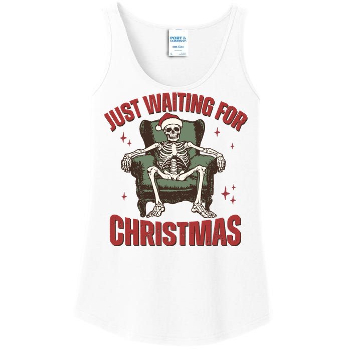 Just Waiting For Christmas Skeleton Holiday Season Xmas Holiday Santa Hat Ladies Essential Tank