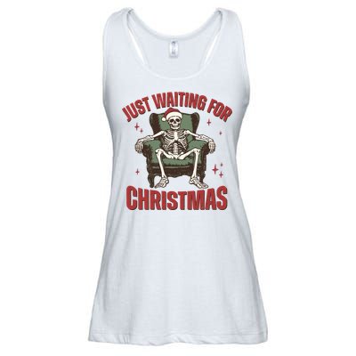 Just Waiting For Christmas Skeleton Holiday Season Xmas Holiday Santa Hat Ladies Essential Flowy Tank