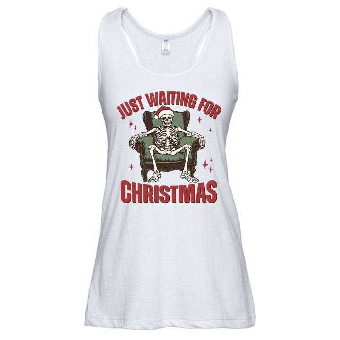 Just Waiting For Christmas Skeleton Holiday Season Xmas Holiday Santa Hat Ladies Essential Flowy Tank