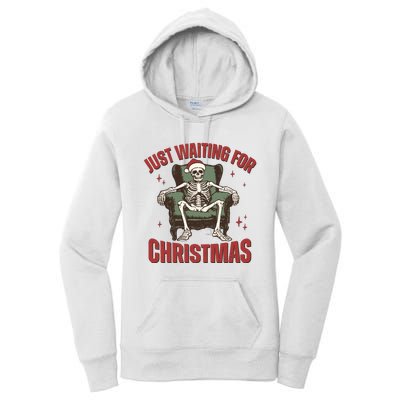 Just Waiting For Christmas Skeleton Holiday Season Xmas Holiday Santa Hat Women's Pullover Hoodie