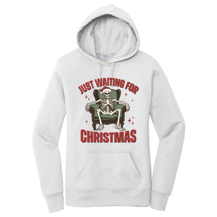 Just Waiting For Christmas Skeleton Holiday Season Xmas Holiday Santa Hat Women's Pullover Hoodie