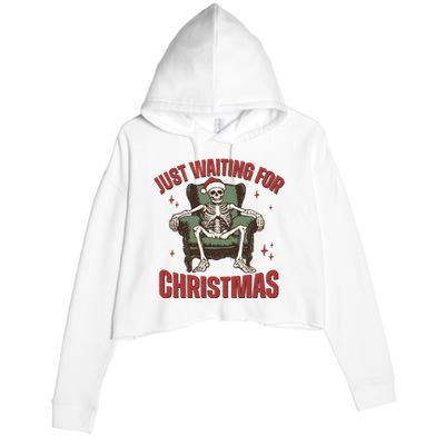 Just Waiting For Christmas Skeleton Holiday Season Xmas Holiday Santa Hat Crop Fleece Hoodie