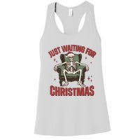 Just Waiting For Christmas Skeleton Holiday Season Xmas Holiday Santa Hat Women's Racerback Tank