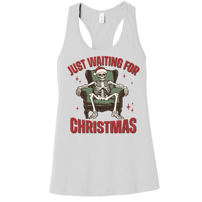 Just Waiting For Christmas Skeleton Holiday Season Xmas Holiday Santa Hat Women's Racerback Tank