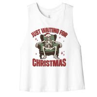 Just Waiting For Christmas Skeleton Holiday Season Xmas Holiday Santa Hat Women's Racerback Cropped Tank