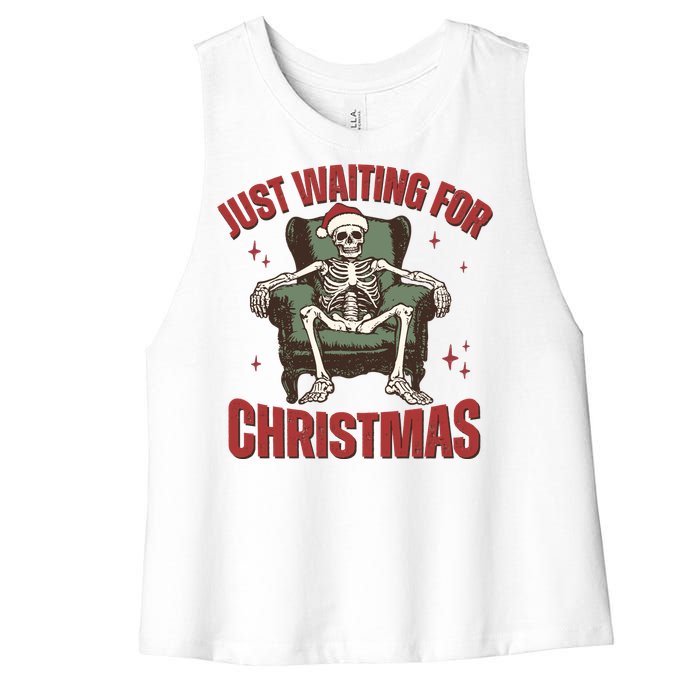 Just Waiting For Christmas Skeleton Holiday Season Xmas Holiday Santa Hat Women's Racerback Cropped Tank