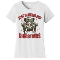 Just Waiting For Christmas Skeleton Holiday Season Xmas Holiday Santa Hat Women's T-Shirt