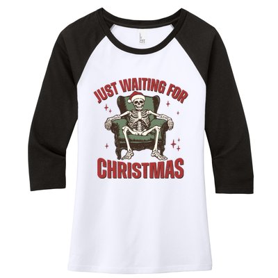 Just Waiting For Christmas Skeleton Holiday Season Xmas Holiday Santa Hat Women's Tri-Blend 3/4-Sleeve Raglan Shirt