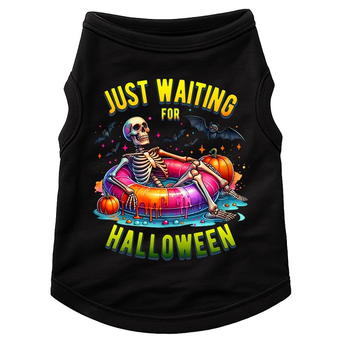 Just Waiting For Halloween Spooky Skeleton Summer Funny Doggie Tank