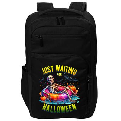 Just Waiting For Halloween Spooky Skeleton Summer Funny Impact Tech Backpack