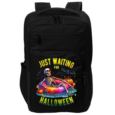 Just Waiting For Halloween Spooky Skeleton Summer Funny Impact Tech Backpack