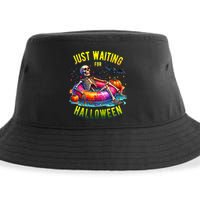 Just Waiting For Halloween Spooky Skeleton Summer Funny Sustainable Bucket Hat