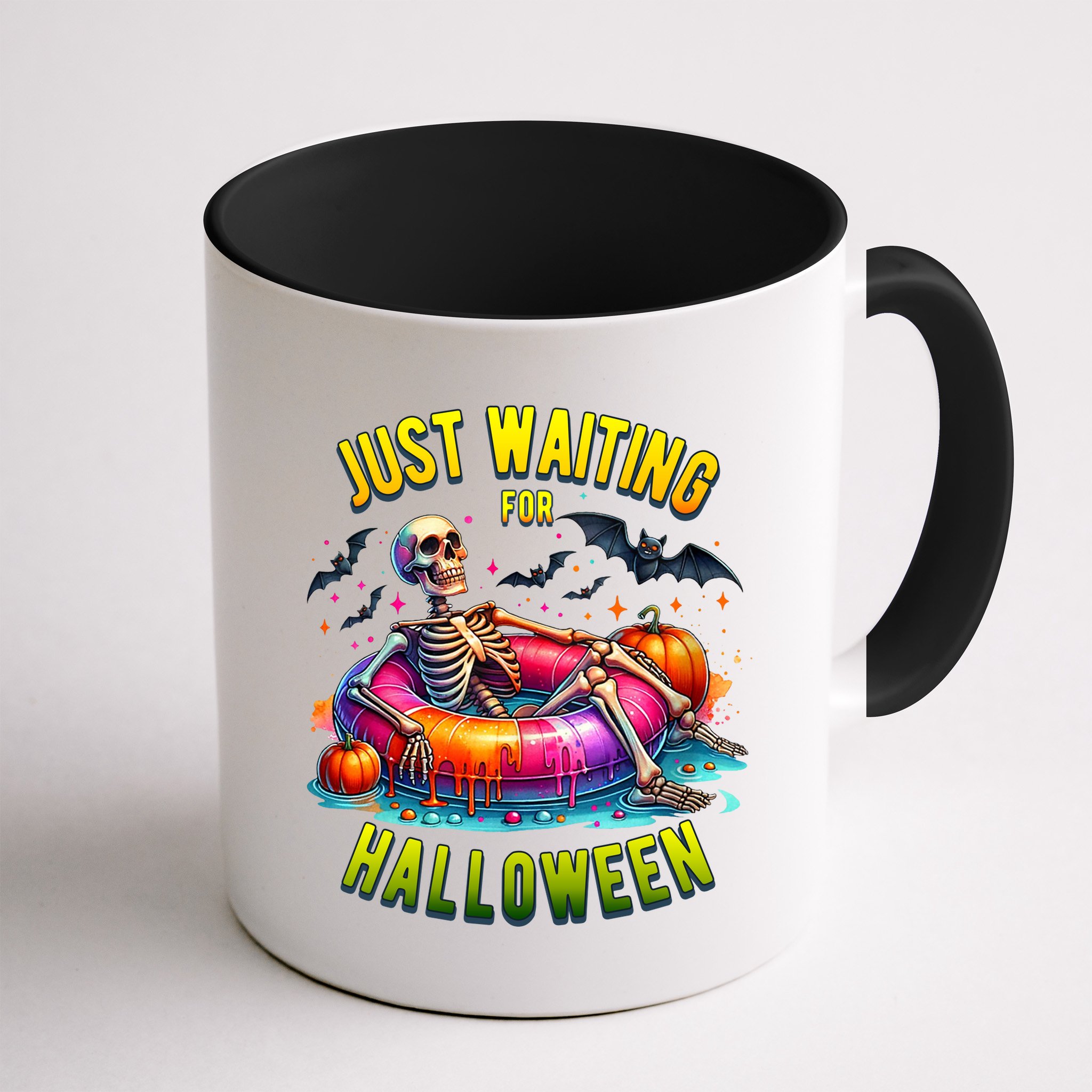 Just Waiting For Halloween Spooky Skeleton Summer Funny Mug