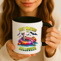 Just Waiting For Halloween Spooky Skeleton Summer Funny Mug