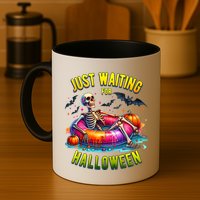 Just Waiting For Halloween Spooky Skeleton Summer Funny Mug