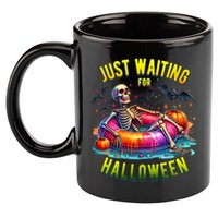Just Waiting For Halloween Spooky Skeleton Summer Funny 11oz C Handle Ceramic Mug